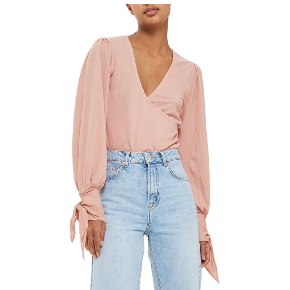 Topshop blush wrap tie front top